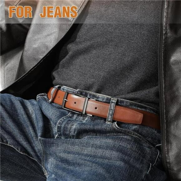 Men's Reversible Leather Belt Black Brown Dress Golf Adjustable Waist Belt - Picture 4 of 7